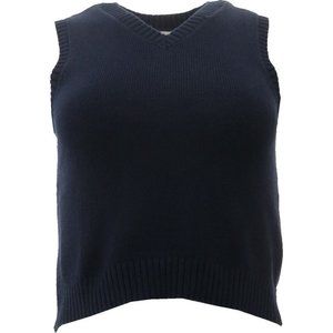 NWT LANDS' END GIRL'S DRIFTER V-NECK SWEATER VEST CLASSIC NAVY LARGE (6X-7)